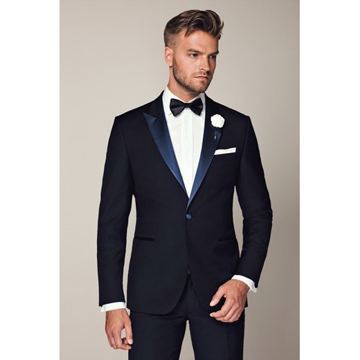 Marynarka Granatowa z Wełną Smokingowa Lincoln ze sklepu Lancerto S.A. w kategorii Marynarki męskie - zdjęcie 187346684