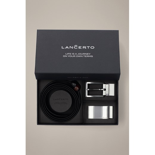 Pasek Dwustronny Czarno-Brązowy z Wymiennymi Klamrami Horatio ze sklepu Lancerto S.A. w kategorii Paski męskie - zdjęcie 187346714