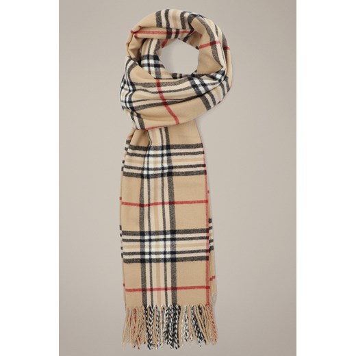 Szal z Wełną Beżowy w Kratę Damski ze sklepu Lancerto S.A. w kategorii Szaliki i chusty damskie - zdjęcie 187346770