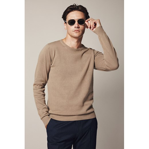 Sweter Ciemnobeżowy z Bawełną Gładki Tony ze sklepu Lancerto S.A. w kategorii Swetry męskie - zdjęcie 187346782