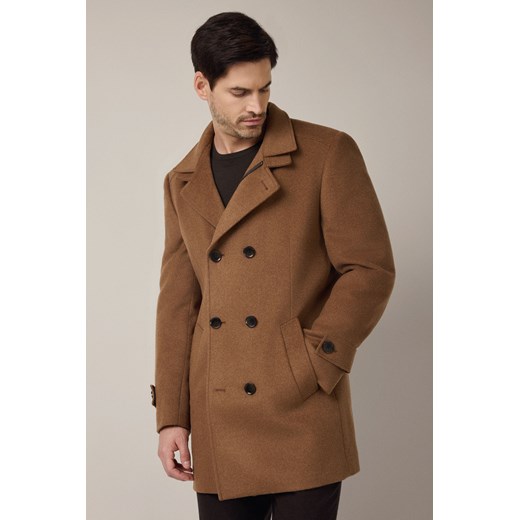 Płaszcz Beżowy Dwurzędowy z Wełną Vernol ze sklepu Lancerto S.A. w kategorii Płaszcze męskie - zdjęcie 187346791