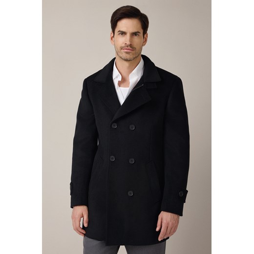 Płaszcz Czarny Dwurzędowy z Wełną Vernol ze sklepu Lancerto S.A. w kategorii Płaszcze męskie - zdjęcie 187346792
