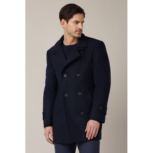 Płaszcz Granatowy Dwurzędowy z Wełną Vernol ze sklepu Lancerto S.A. w kategorii Płaszcze męskie - zdjęcie 187346793