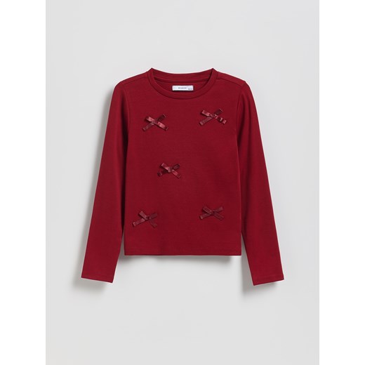 Reserved - Bawełniana bluzka z kokardami - bordowy ze sklepu Reserved w kategorii Bluzki dziewczęce - zdjęcie 187347300