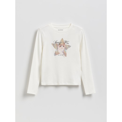 Reserved - Bluzka z błyszczącym nadrukiem - złamana biel Reserved 116 (5-6 lat) Reserved