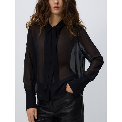 Reserved - Jedwabna koszula z wiązaniem - ciemnoszary ze sklepu Reserved w kategorii Koszule damskie - zdjęcie 187347410