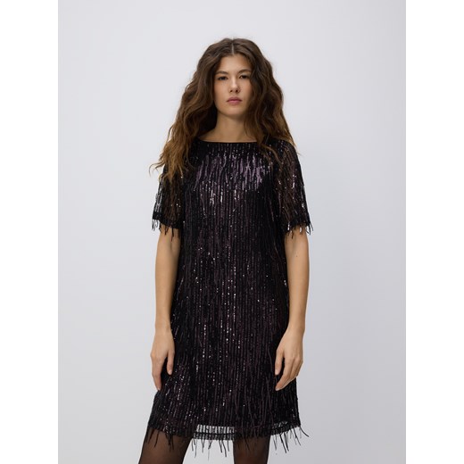 Reserved - Cekinowa sukienka mini - ciemnofioletowy ze sklepu Reserved w kategorii Sukienki - zdjęcie 187347702