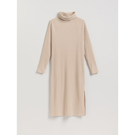 Reserved - Dzianinowa sukienka z golfem - kremowy Reserved L Reserved