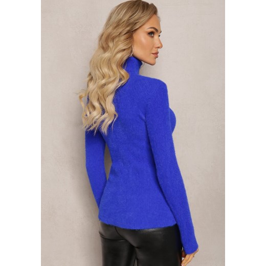 Granatowy Golf Wełniany Prążkowany Detova Renee XS wyprzedaż renee.pl