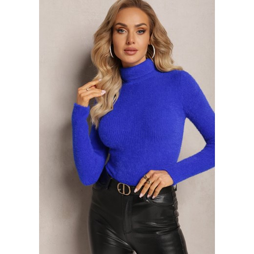 Granatowy Golf Wełniany Prążkowany Detova Renee XS wyprzedaż renee.pl