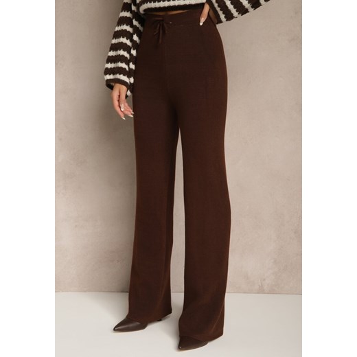 Brązowe Dzianinowe Spodnie Wide Leg z Ociepleniem Miosea Renee ONE SIZE renee.pl