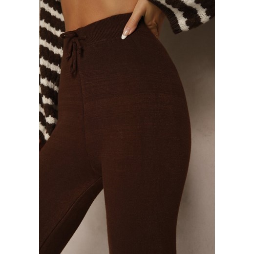 Brązowe Dzianinowe Spodnie Wide Leg z Ociepleniem Miosea Renee ONE SIZE renee.pl