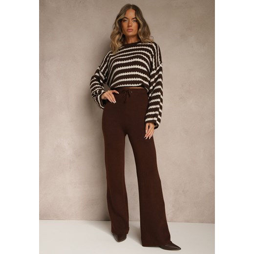 Brązowe Dzianinowe Spodnie Wide Leg z Ociepleniem Miosea Renee ONE SIZE renee.pl