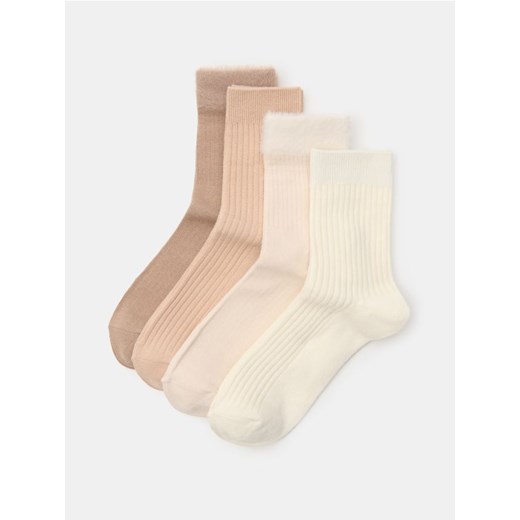 Sinsay - Długie prążkowane skarpety 4 pack - beżowy ze sklepu Sinsay w kategorii Skarpetki damskie - zdjęcie 187348341