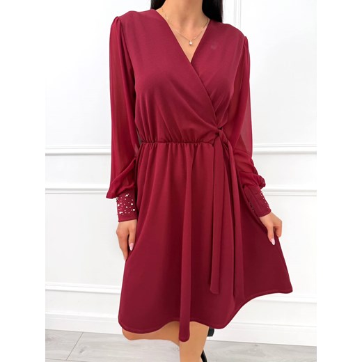 Bordowa Sukienka z Wiązaniem ze sklepu ModnaKiecka.pl w kategorii Sukienki - zdjęcie 187348723