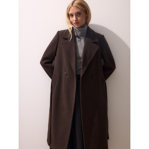 Mohito - Czekoladowy płaszcz z wełną - ciemnobrązowy Mohito 40 Mohito