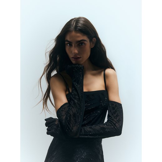 Reserved - Sukienka tuba z rękawiczkami - czarny Reserved L Reserved