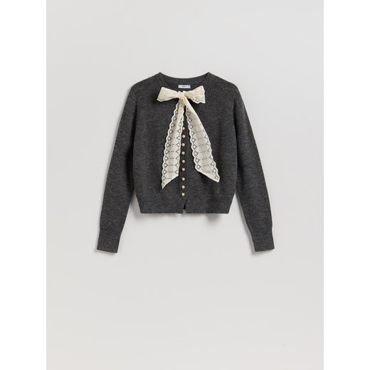 Reserved - Kardigan z wiązaniem - ciemnoszary ze sklepu Reserved w kategorii Swetry damskie - zdjęcie 187351590