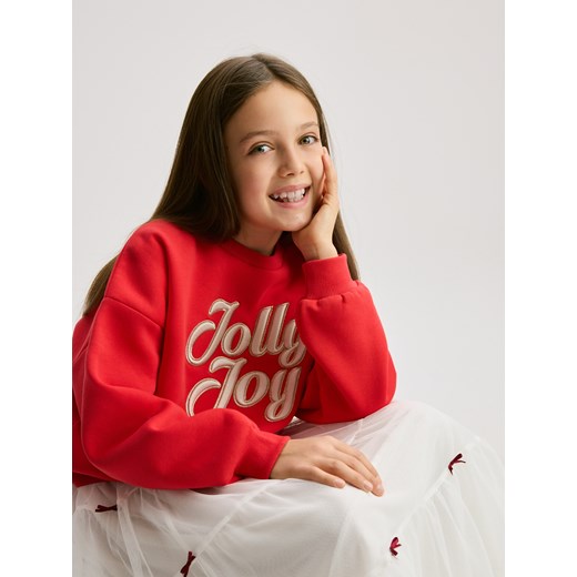 Reserved - Świąteczna bluza z napisem - czerwony ze sklepu Reserved w kategorii Bluzy dziewczęce - zdjęcie 187351613