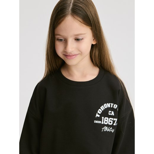 Reserved - Bawełniana bluza z nadrukiem - czarny ze sklepu Reserved w kategorii Bluzy dziewczęce - zdjęcie 187351694