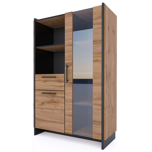 Niska witryna szklana z szufladą dąb wotan + czarny Z3-P25 ze sklepu Edinos.pl w kategorii Regały i witryny - zdjęcie 187352094