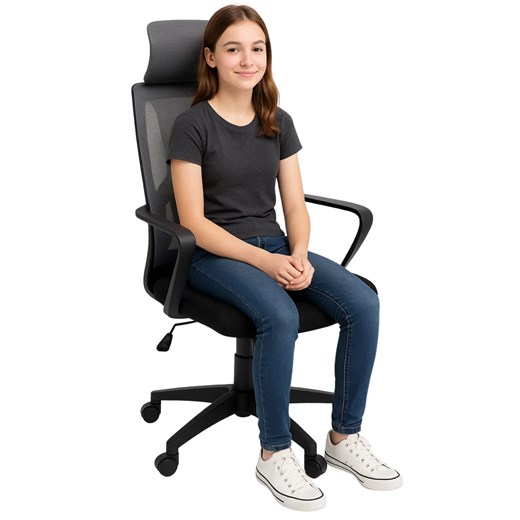 Czarno-szary młodzieżowy fotel obrotowy do biurka L8-T91 ze sklepu Edinos.pl w kategorii Krzesła biurowe - zdjęcie 187352110