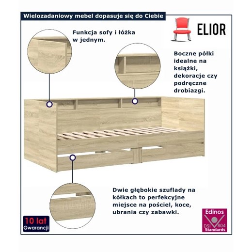 Drewniane łóżko młodzieżowe dla dziewczynki dąb sonoma 90x200 cm W1-N85 Elior Edinos.pl