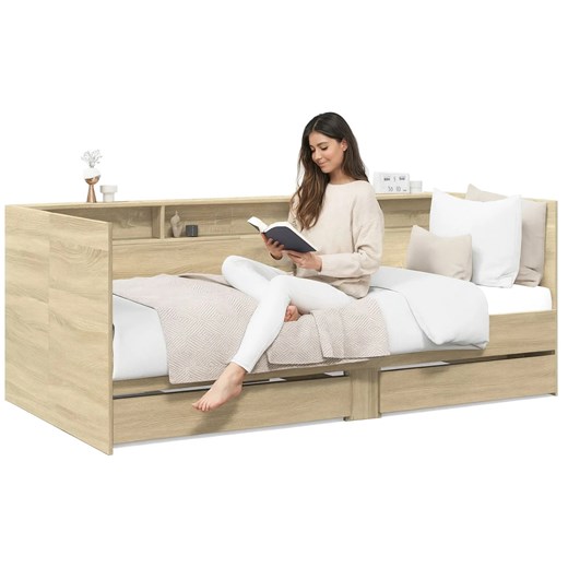 Drewniane łóżko młodzieżowe dla dziewczynki dąb sonoma 90x200 cm W1-N85 ze sklepu Edinos.pl w kategorii Łóżka dziecięce - zdjęcie 187352131