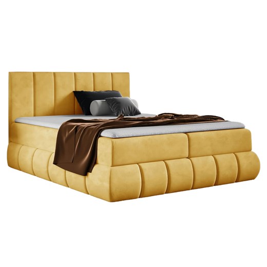 Żółte welurowe łóżko kontynentalne 5 rozmiarów M8-W11 ze sklepu Edinos.pl w kategorii Łóżka i materace - zdjęcie 187352174