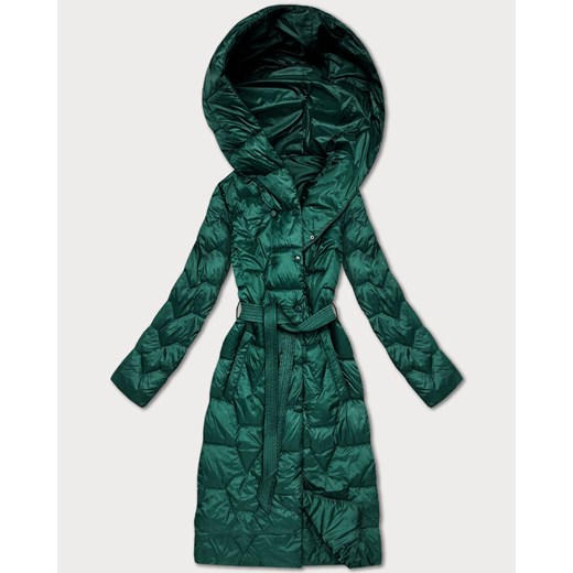 Pikowany płaszcz z paskiem Libland ciemny zielony (LD-7806) ze sklepu goodlookin.pl w kategorii Płaszcze damskie - zdjęcie 187352943