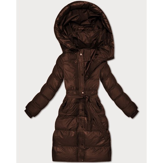 Pikowana kurtka zimowa z paskiem J Style czekoladowa (5M3253-158) ze sklepu goodlookin.pl w kategorii Kurtki damskie - zdjęcie 187352944