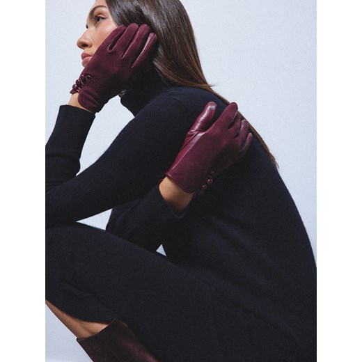 Mohito - Skórzane rękawiczki - mahoń ze sklepu Mohito w kategorii Rękawiczki damskie - zdjęcie 187353213