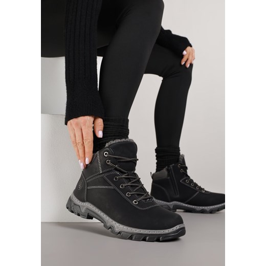 Czarno-Szare Traperki Sportowe Mocno Ocieplone Vimee ze sklepu born2be.pl w kategorii Workery damskie - zdjęcie 187353240