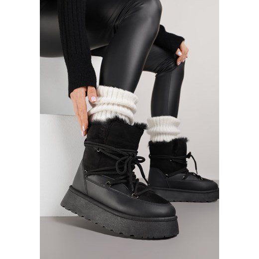 Czarne Śniegowce na Grubej Podeszwie z Futerkiem Alwedra ze sklepu born2be.pl w kategorii Śniegowce damskie - zdjęcie 187353252
