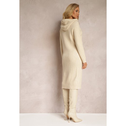 Beżowa Wełniana Sukienka w Prążki z Kapturem Opiuda Renee ONE SIZE renee.pl promocyjna cena