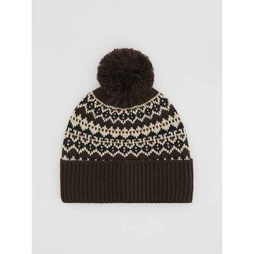 Reserved - Czapka z pomponem - ciemnobrązowy ze sklepu Reserved w kategorii Czapki zimowe męskie - zdjęcie 187353314