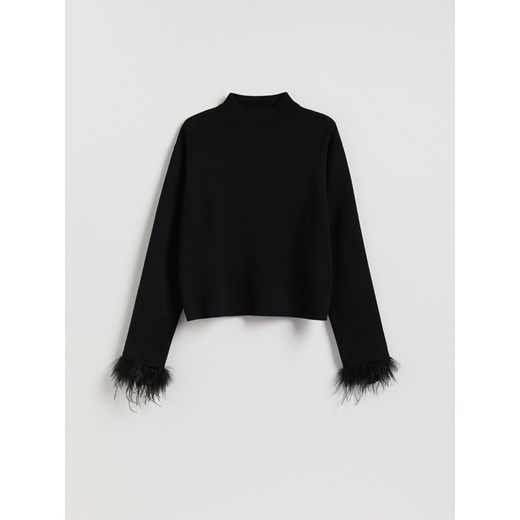 Reserved - Sweter z piórami - czarny ze sklepu Reserved w kategorii Swetry damskie - zdjęcie 187353380