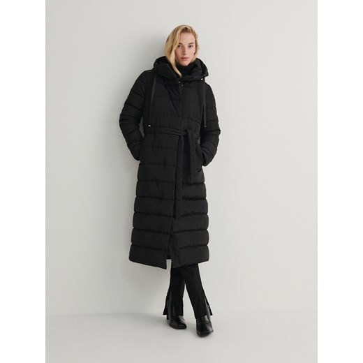 Reserved - Długi płaszcz z kapturem - czarny Reserved S okazyjna cena Reserved