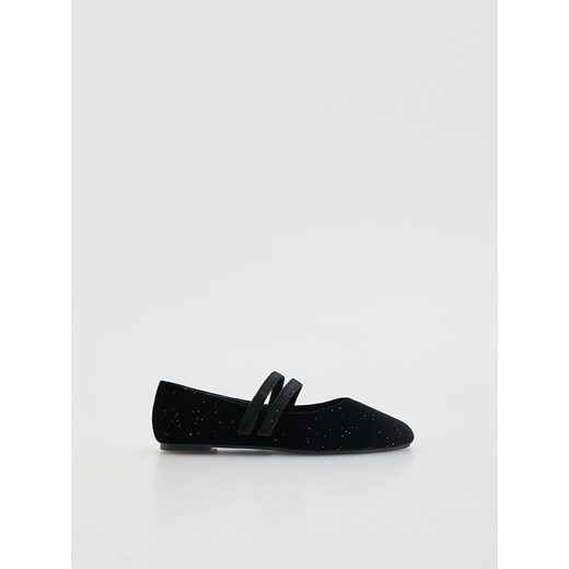 Reserved - Welurowe baleriny - czarny ze sklepu Reserved w kategorii Balerinki dziecięce - zdjęcie 187354952