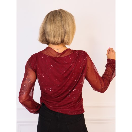 BLUZKA Z SIATECZKOWEGO MATERIAŁU I BŁYSZCZĄCYMI DROBINKAMI- BORDOWA Olika uniwersalny olika.com.pl