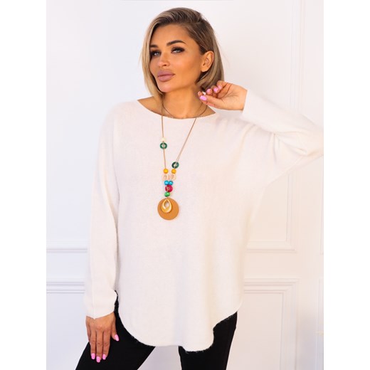 SWETER JEDNOLITY DZIANINOWY Z NASZYJNIKIEM- BIAŁY ze sklepu olika.com.pl w kategorii Swetry damskie - zdjęcie 187357313