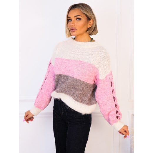 SWETER W PASY Z PLECIONYMI RĘKAWAMI- ECRU ze sklepu olika.com.pl w kategorii Swetry damskie - zdjęcie 187357323