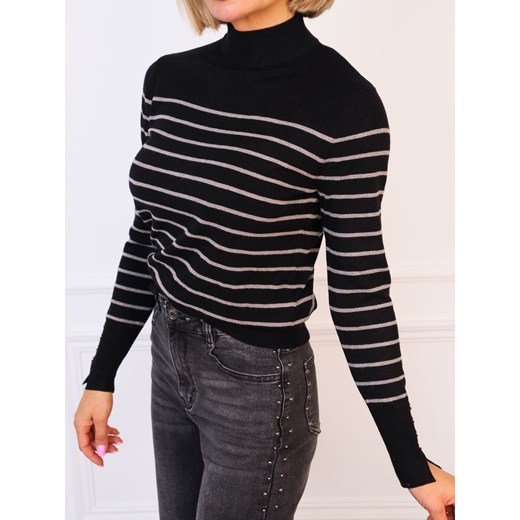 SWETER CZARNY W PASKI Z PÓŁGOLFEM Olika uniwersalny olika.com.pl