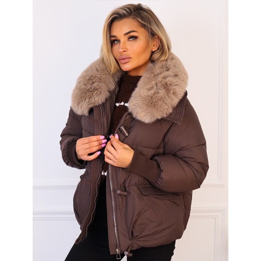 KURTKA OVERSIZE Z FUTERKIEM- CZEKOLADOWA ze sklepu olika.com.pl w kategorii Kurtki damskie - zdjęcie 187357360