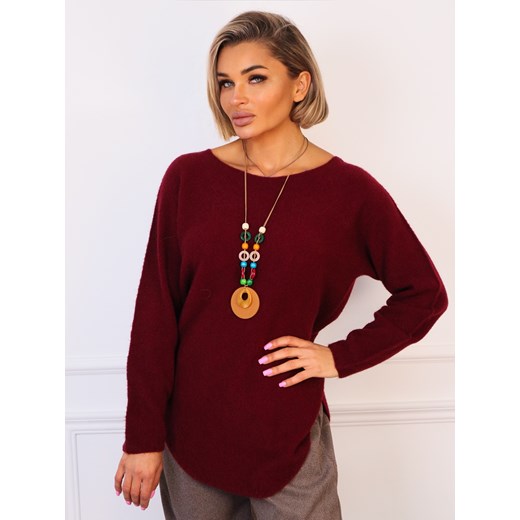 SWETER JEDNOLITY DZIANINOWY Z NASZYJNIKIEM- BORDOWY ze sklepu olika.com.pl w kategorii Swetry damskie - zdjęcie 187357392