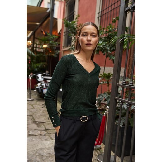 Sweter z metaliczną nitką zielony ze sklepu Moodo.pl w kategorii Swetry damskie - zdjęcie 187358081