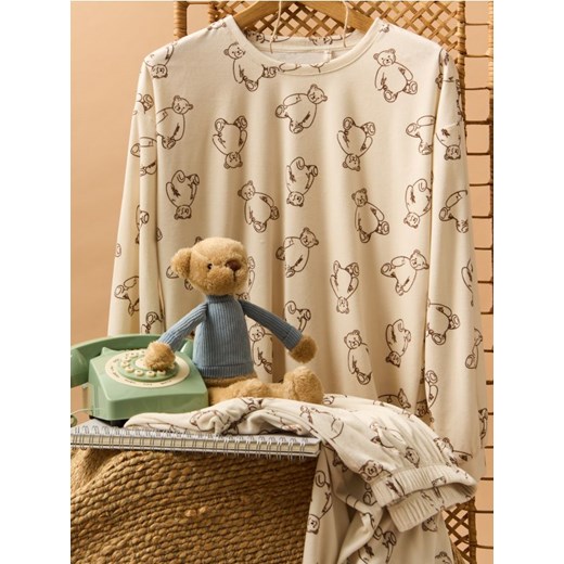 Sinsay - Welurowa piżama dwuczęściowa ze wzorem w misie - kremowy ze sklepu Sinsay w kategorii Piżamy damskie - zdjęcie 187358971