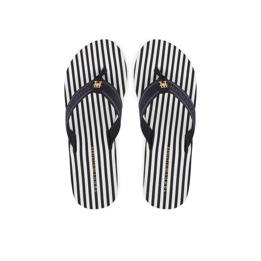 Tommy Hilfiger Japonki Th Stripes Wedge Beach Sandal FW0FW08521 Niebieski ze sklepu MODIVO w kategorii Klapki damskie - zdjęcie 187359452