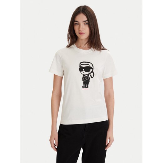 KARL LAGERFELD T-Shirt A1W17126 Écru Regular Fit ze sklepu MODIVO w kategorii Bluzki damskie - zdjęcie 187359534