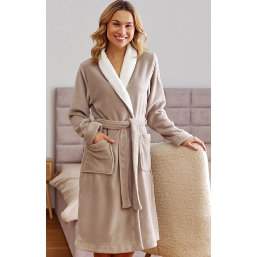 Doctor Nap długi szlafrok damski SWW.7182.BEIGE, Kolor beżowy, Rozmiar XL, Doctor Nap ze sklepu Primodo w kategorii Szlafroki damskie - zdjęcie 187360703